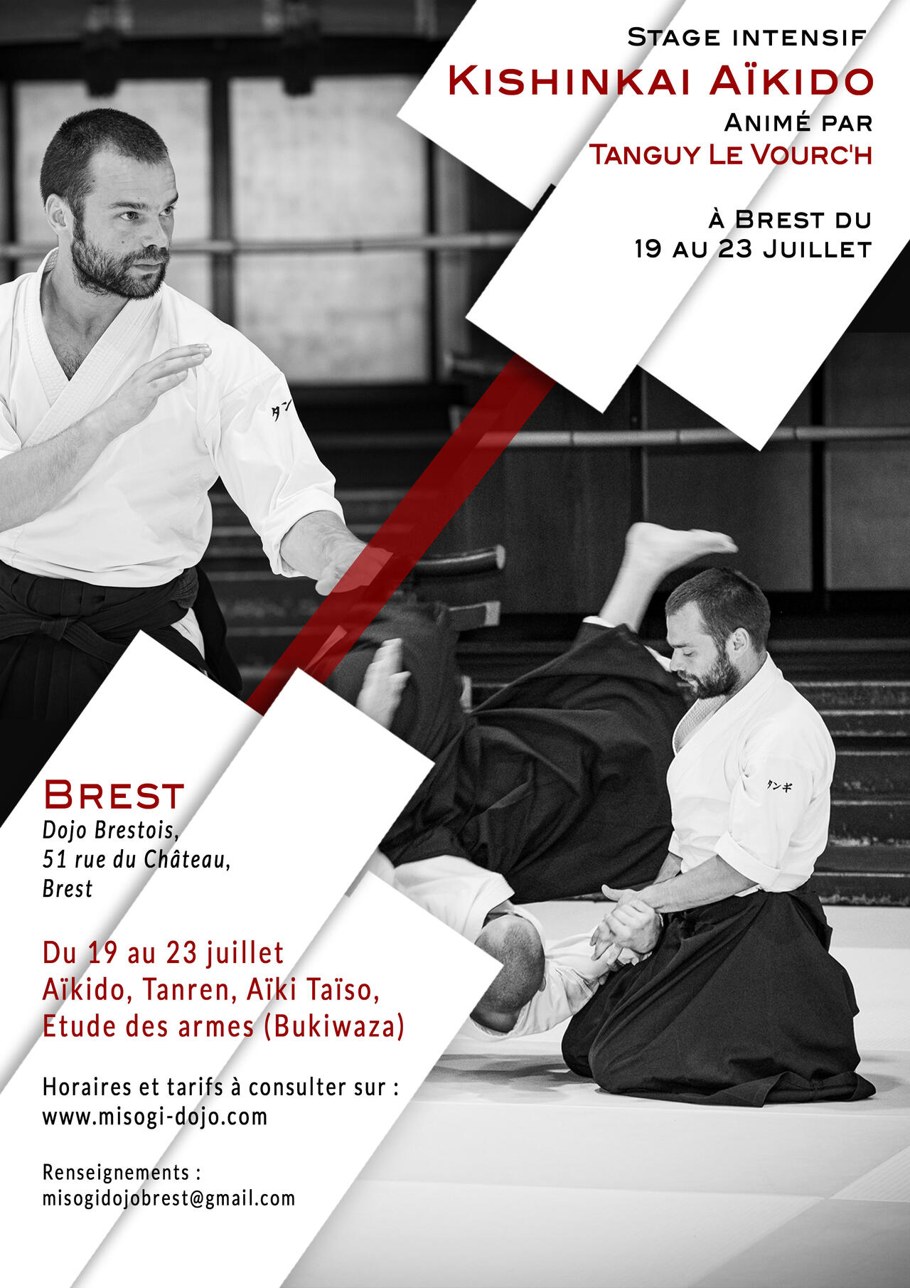 Affiche du stage intensif d'aïkido à Brest animé par Tanguy Le Vourc'h