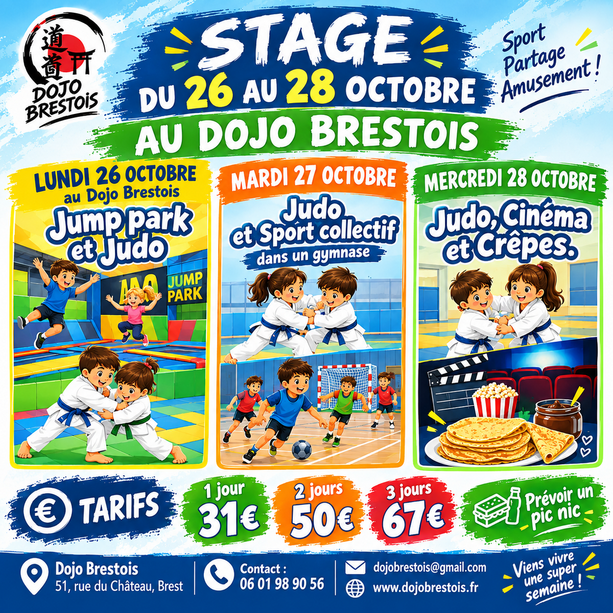 stage multi activités au dojo brestois du 26 au 28 octobre